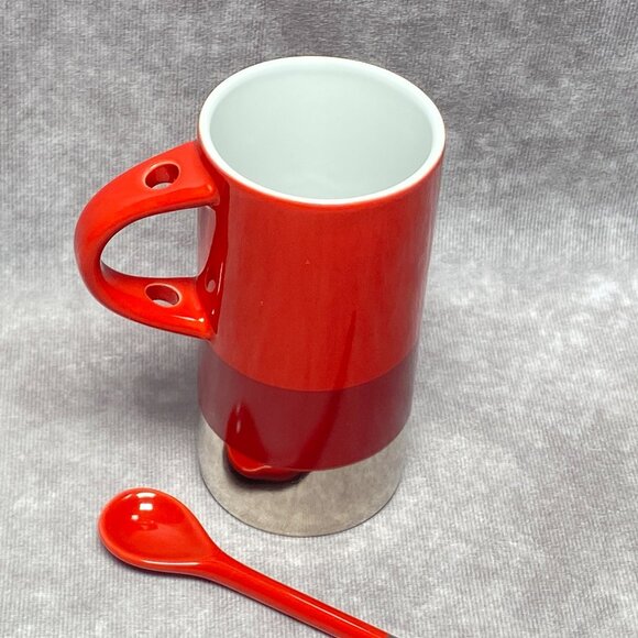 Starbucks 2014 Verismo Red/Silver Espresso Coffee Mug Cup With Ceramic Spoon 8oz - Picture 2 of 10
